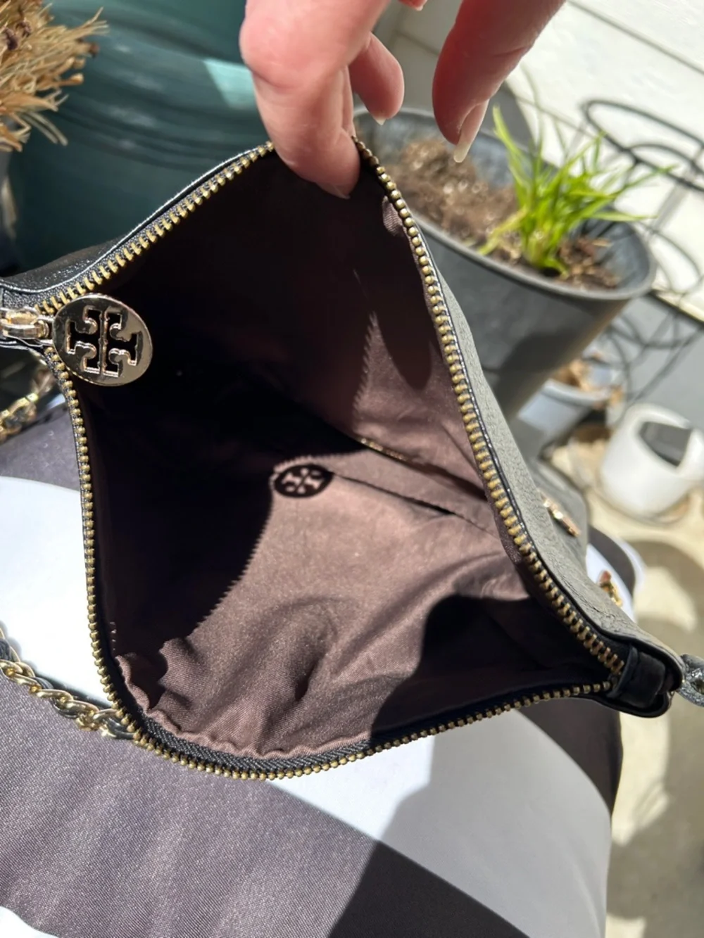 Tory Burch Black Leather Shoulder Bag with Gold Chain‎ & Logo
